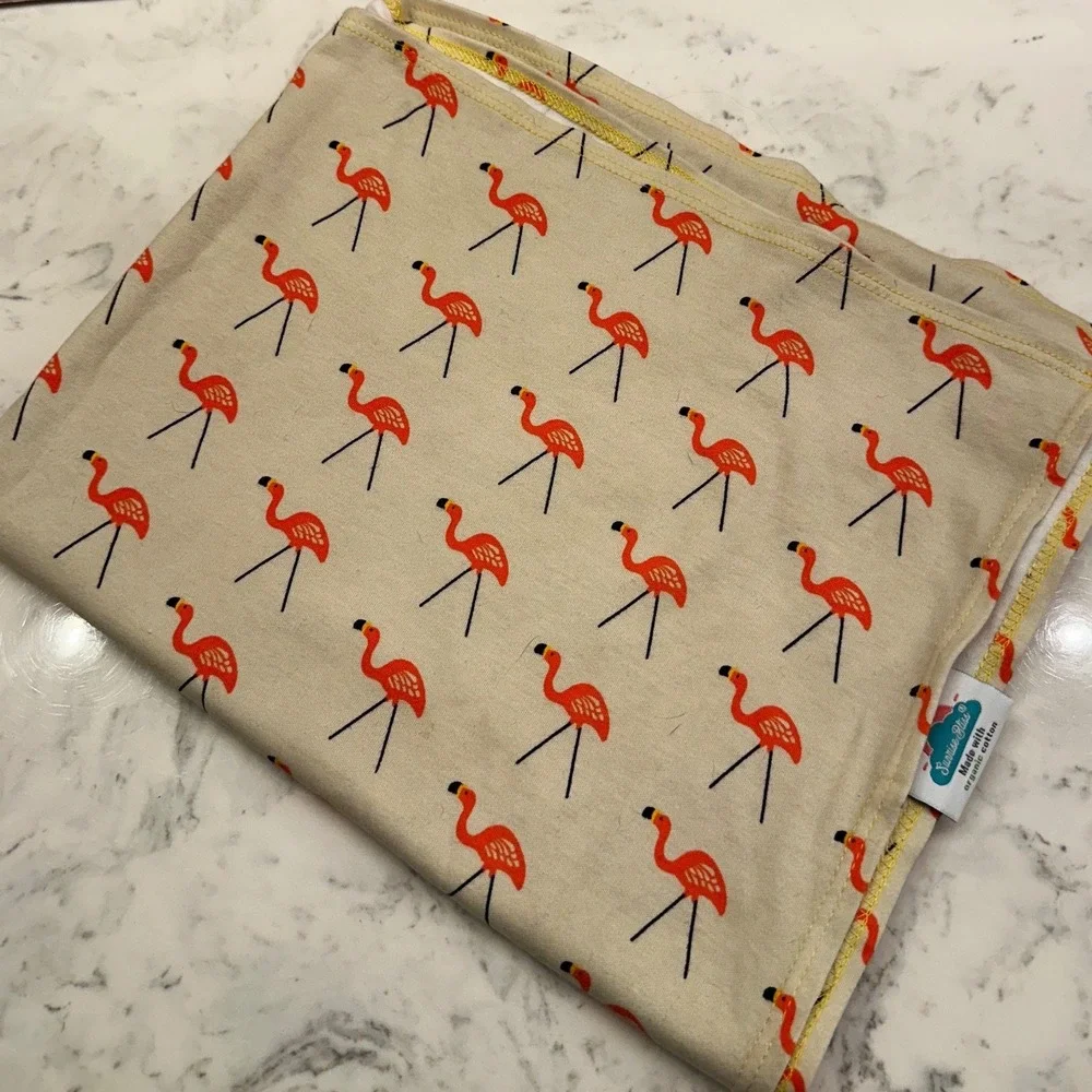Sunrise Bliss Organic Cotton Hair Towel Wrap Flamingo Print Made in USA Cream